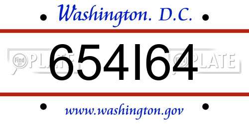 654I64 District Of Columbia License Plate