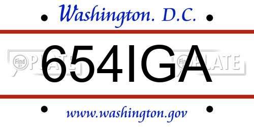 654IGA District Of Columbia License Plate