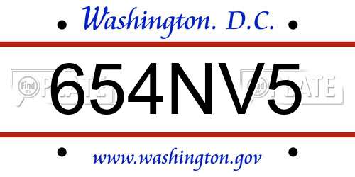 654NV5 District Of Columbia License Plate