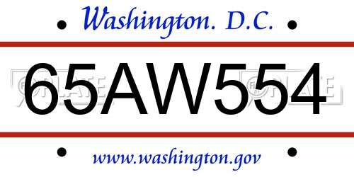 65AW554 District Of Columbia License Plate