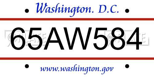 65AW584 District Of Columbia License Plate