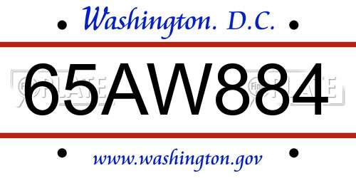 65AW884 District Of Columbia License Plate
