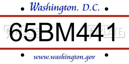 65BM441 District Of Columbia License Plate