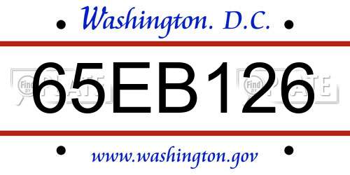 65EB126 District Of Columbia License Plate