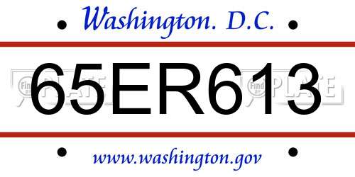 65ER613 District Of Columbia License Plate