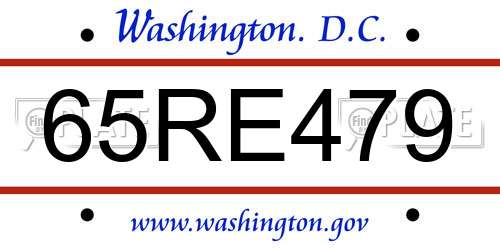 65RE479 District Of Columbia License Plate