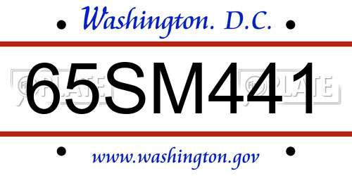 65SM441 District Of Columbia License Plate
