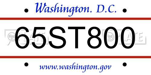 65ST800 District Of Columbia License Plate