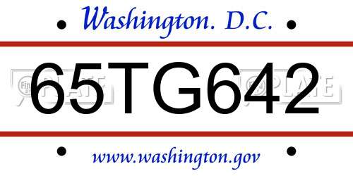 65TG642 District Of Columbia License Plate