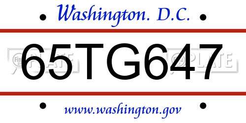65TG647 District Of Columbia License Plate