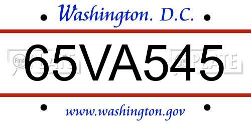65VA545 District Of Columbia License Plate