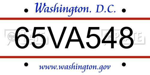 65VA548 District Of Columbia License Plate