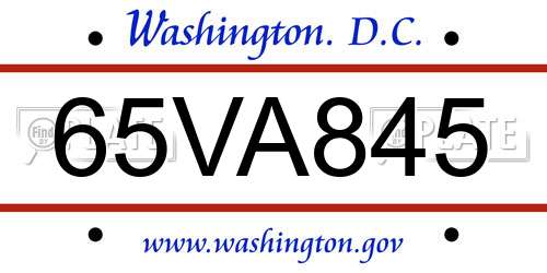 65VA845 District Of Columbia License Plate