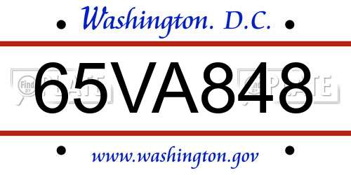 65VA848 District Of Columbia License Plate