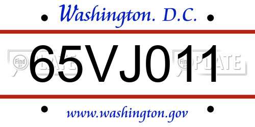 65VJ011 District Of Columbia License Plate