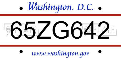 65ZG642 District Of Columbia License Plate