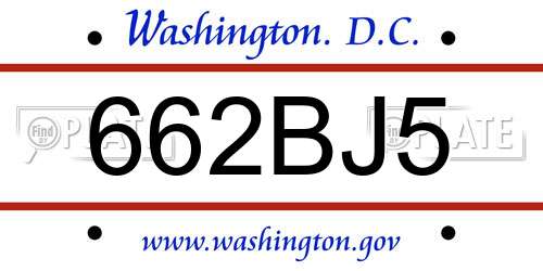 662BJ5 District Of Columbia License Plate