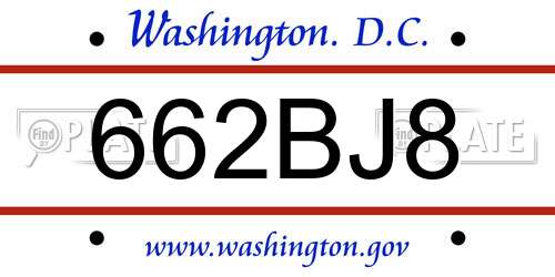 662BJ8 District Of Columbia License Plate