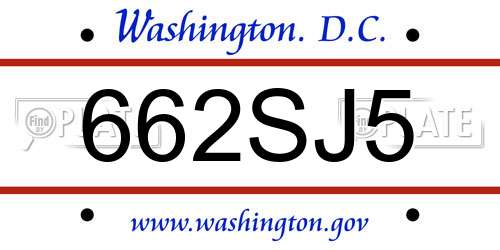 662SJ5 District Of Columbia License Plate