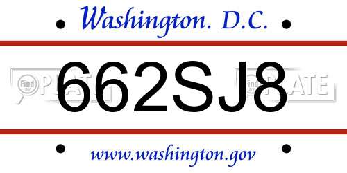 662SJ8 District Of Columbia License Plate