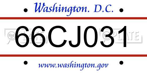 66CJ031 District Of Columbia License Plate