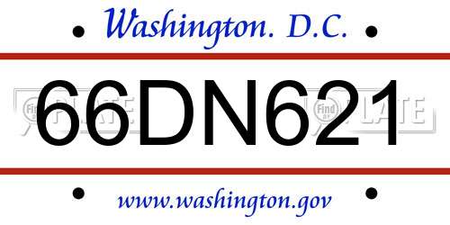 66DN621 District Of Columbia License Plate