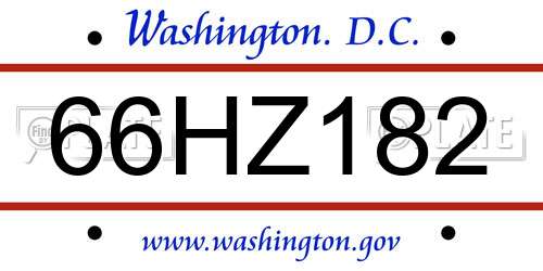 66HZ182 District Of Columbia License Plate
