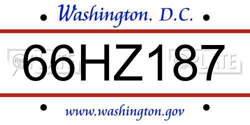 66HZ187 District Of Columbia License Plate