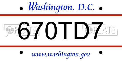 670TD7 District Of Columbia License Plate