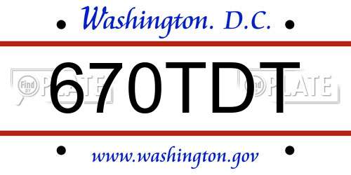 670TDT District Of Columbia License Plate