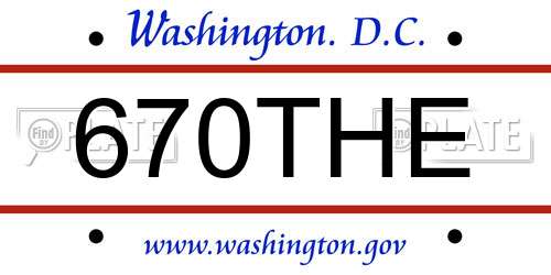 670THE District Of Columbia License Plate
