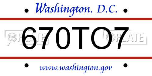 670TO7 District Of Columbia License Plate