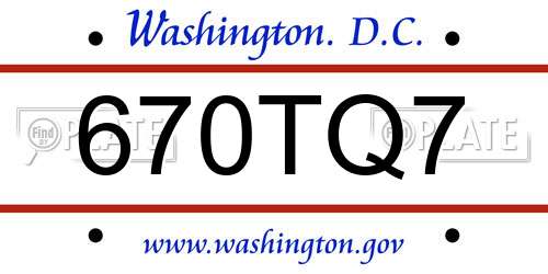 670TQ7 District Of Columbia License Plate