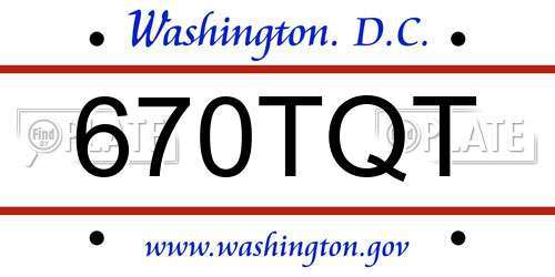 670TQT District Of Columbia License Plate