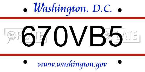 670VB5 District Of Columbia License Plate