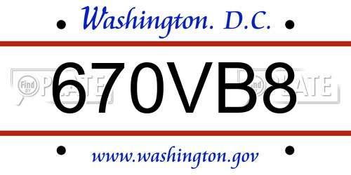 670VB8 District Of Columbia License Plate