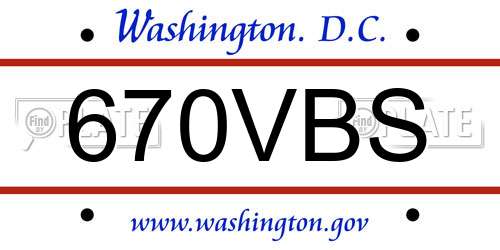 670VBS District Of Columbia License Plate