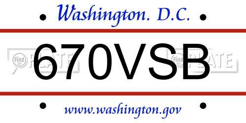 670VSB District Of Columbia License Plate
