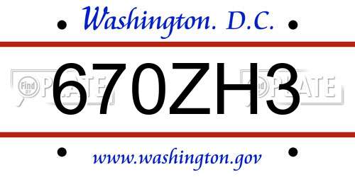 670ZH3 District Of Columbia License Plate