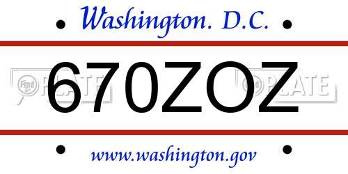 670ZOZ District Of Columbia License Plate