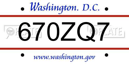 670ZQ7 District Of Columbia License Plate