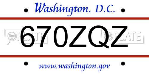 670ZQZ District Of Columbia License Plate