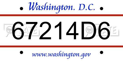 67214D6 District Of Columbia License Plate