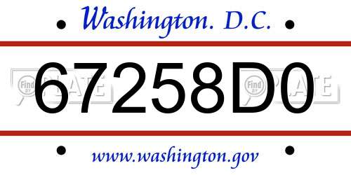 67258D0 District Of Columbia License Plate