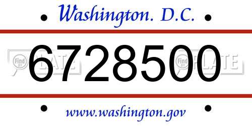 6728500 District Of Columbia License Plate