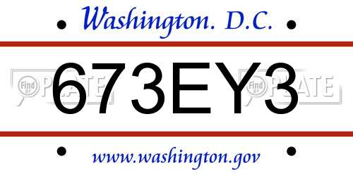 673EY3 District Of Columbia License Plate