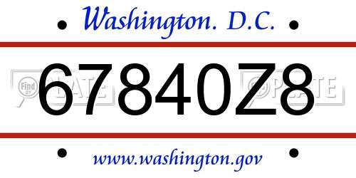 67840Z8 District Of Columbia License Plate