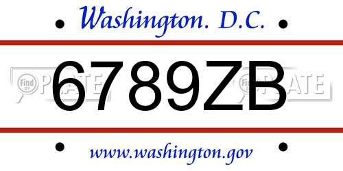 6789ZB District Of Columbia License Plate