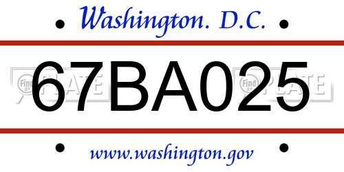 67BA025 District Of Columbia License Plate