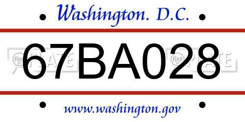 67BA028 District Of Columbia License Plate